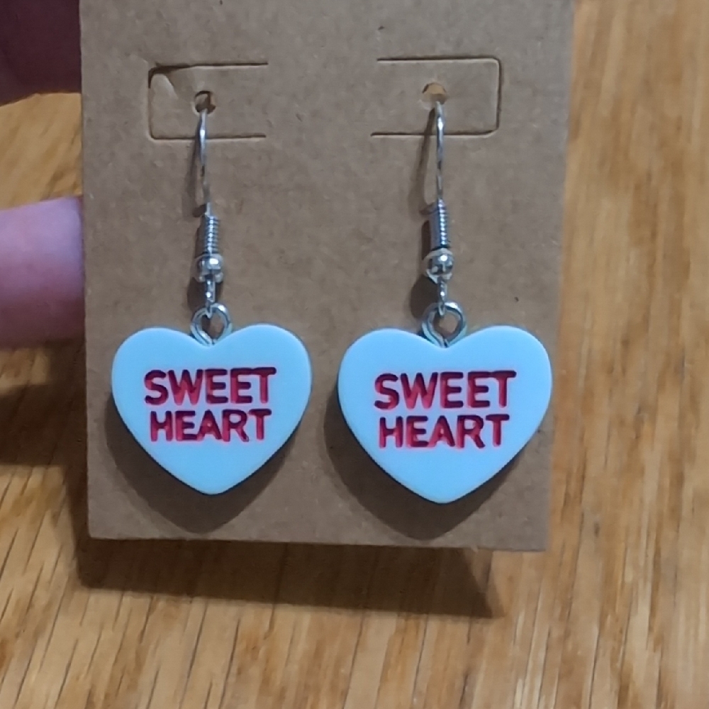 🎃 Sweetheart White and Red Heart Earrings